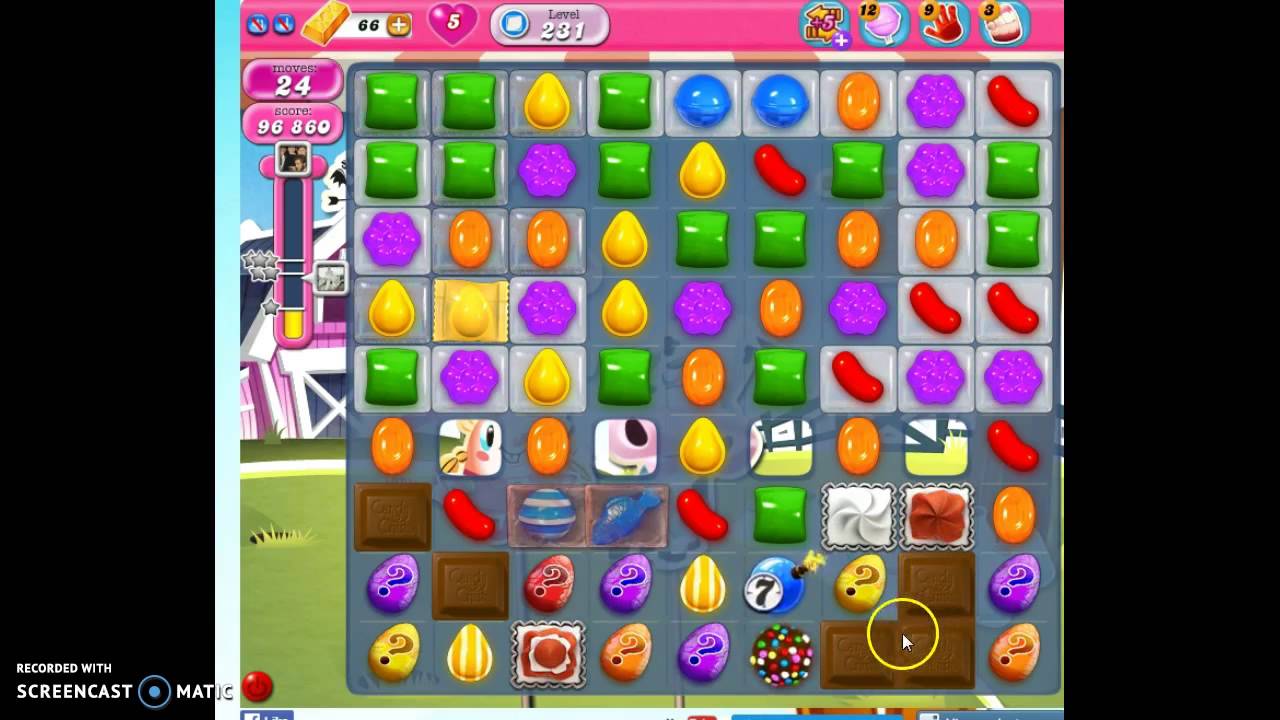 Candy Crush Level 231 with audio hints, tips, tricks