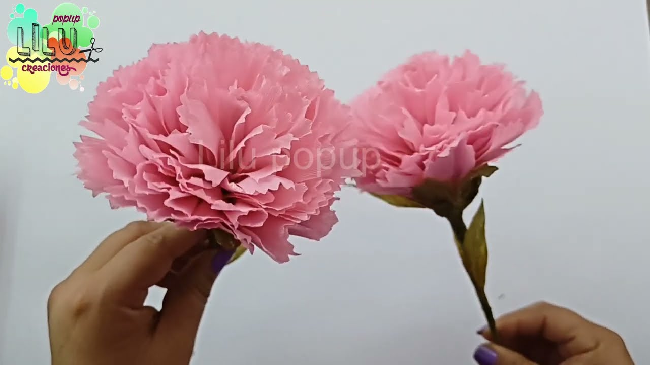 Como hacer flores de papel crepe (CLAVEL) /como pintar papel crepe