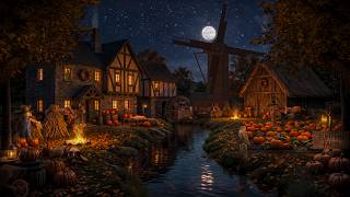 Peaceful Pumpkin Farm Ambience 🌙 Cozy Autumn Night, Crackling Campfire & Relaxing Countryside Sounds