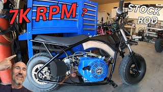 Mini bike MAX RPM with a stock rod pt3