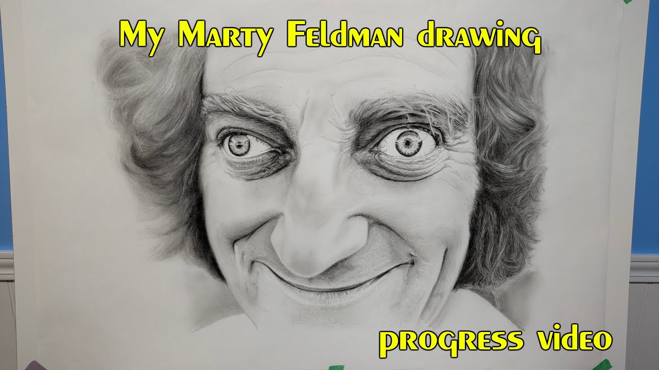 Marty Feldman drawing Graphite pencils on large drawing paper. Progress pic video