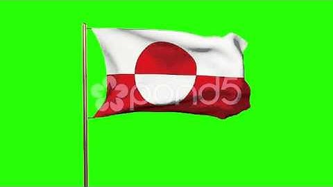 Greenland Flag Waving In The Wind. Green Screen, Alpha Matte. Loopable Animation