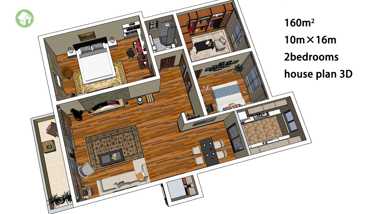  House  design Plan  160m2 with 2  Bedrooms  small house  