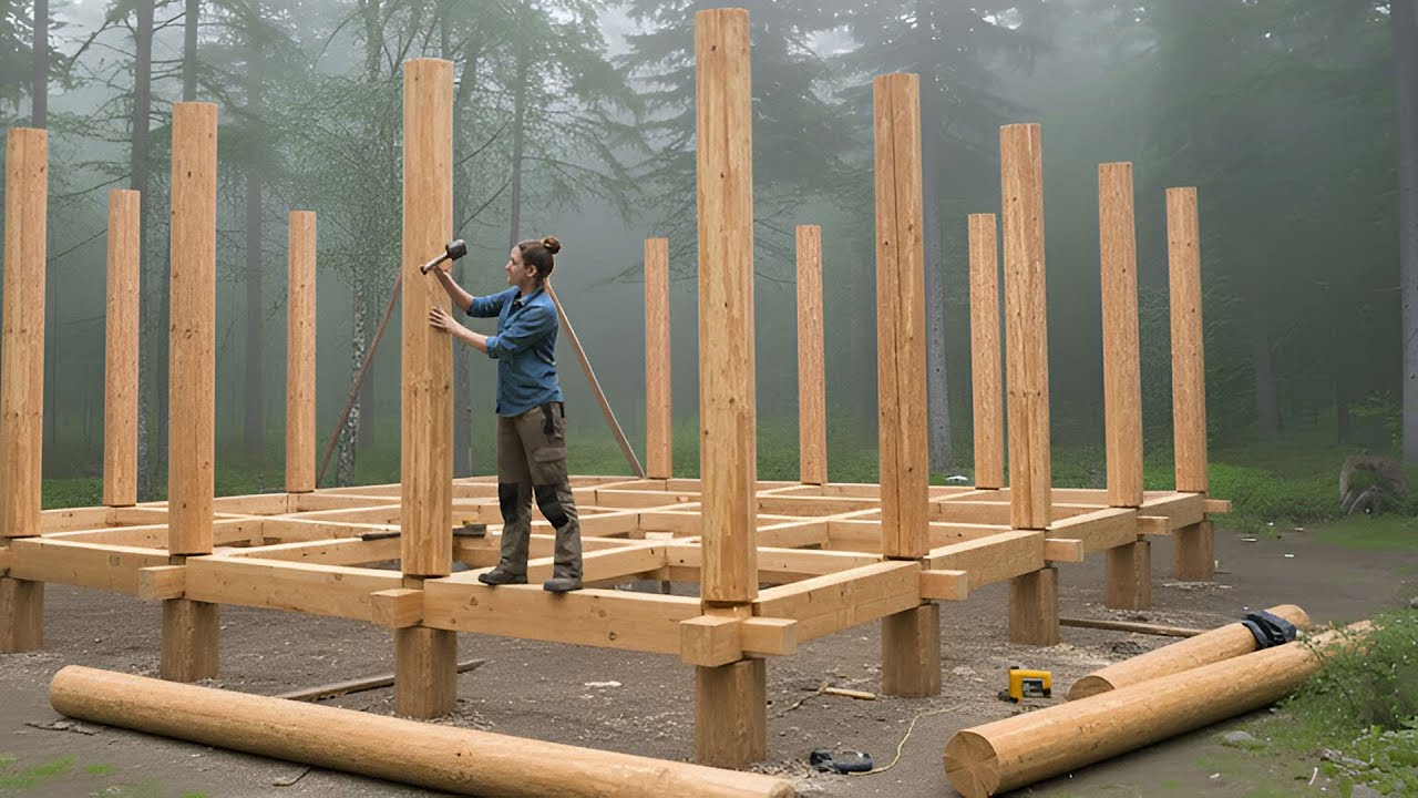 Returning to Rural Life, Girl Builds Wooden House Alone in the Woods ...