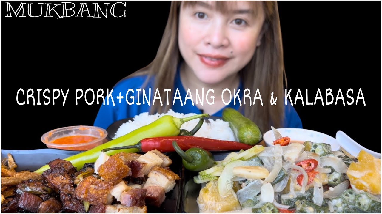 GINATAANG KALABASA & OKRA + CRISPY PORK | MUKBANG @kinglymhar