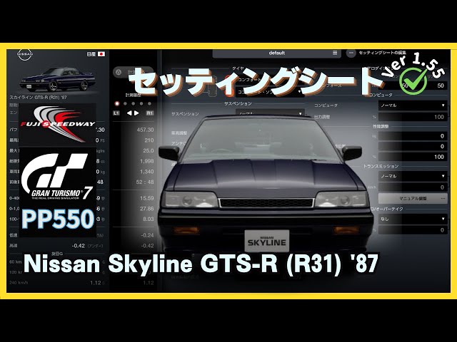 GT7】セッティングシート / Skyline GTS-R (R31) '87 / ジャパニーズ