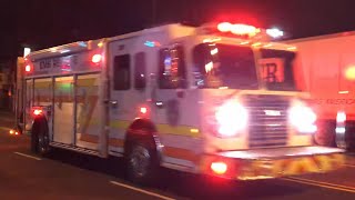 UNIVERSITY HOSPITAL EMS HEAVY RESCUE & EMS AMBULANCE RESPONDING ON BROAD STREET, NEWARK, NEW JERSEY.