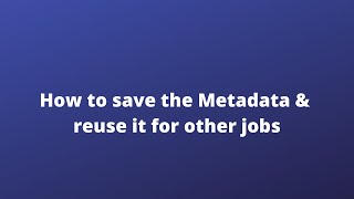 How to save the Metadata & reuse it for other jobs-DataStage | DataStage Training | +91 937 936 5515