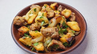 Das leckerste Fleisch mit Kartoffeln in einer Pfanne  Rezept für georgische Gerichte