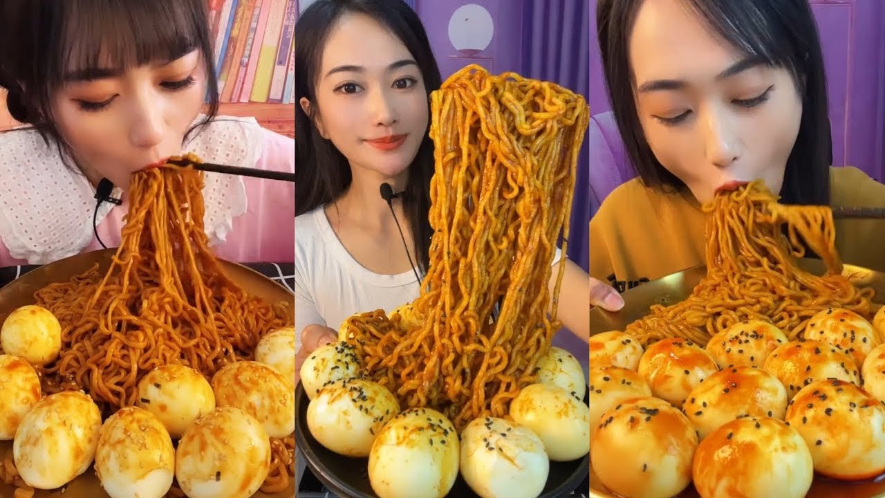 MUKBANG 먹방 EATING SPICY NOODLES and SOFT BOIL EGGS chewy sounds | ASMR | chinese foods 辣面鸡蛋