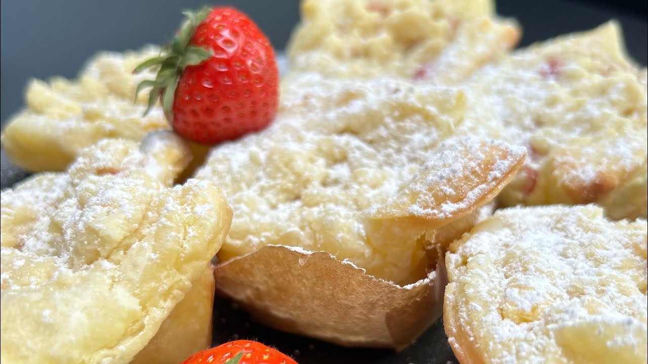 Super lecker! Schnelle Campingküche! Die Blätterteigmuffins mit Vanillecreme,Erdbeeren und Streusel