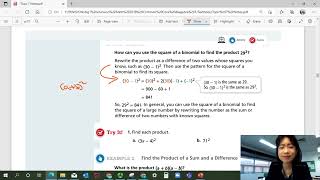 EnVision Algebra 1 Lesson 7-3: Multiplying Special Cases