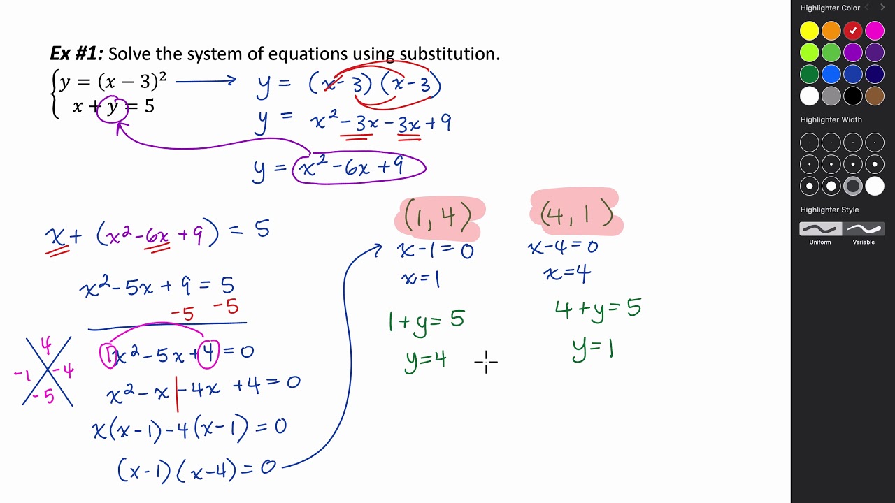 solving-linear-quadratic-systems-using-substitution-youtube