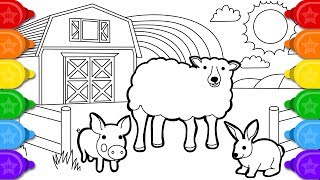 glitter sheep farm animals coloring and drawing for kids | how to draw glitter sheep coloring pages