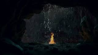 Hide from heavy rain and thunderstorms in the sound of a mountainside cave fireplace for 3 hours