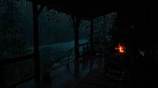Fall into Sleep No Ads😪⛈Heavy Rain,Thunderstorm in Deep Forest | Firelight Sounds for Peaceful Night