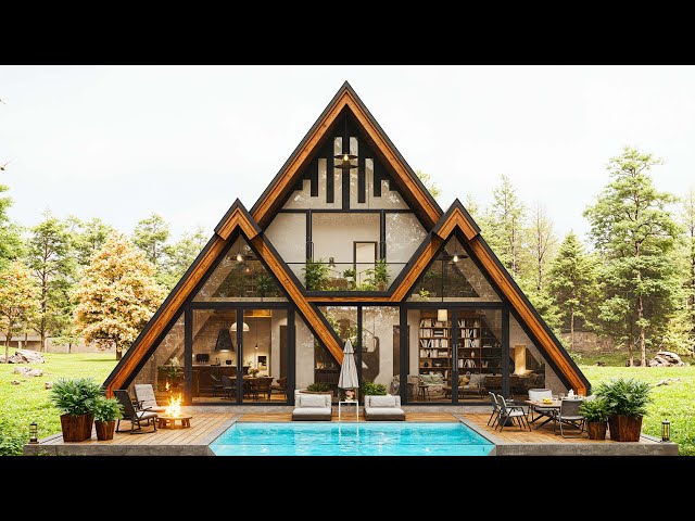 49' x 42' (15m x 13m) Cool Off Grid A-Frame Cabin! Stunning A
