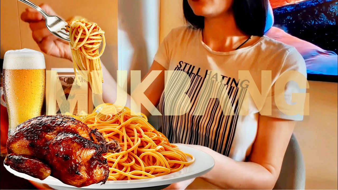 MUKBANG Pasta, Fried Chicken & Cold Hops | Eating No Talking | ASMR SOUNDS OF RAIN | LETS EAT |FOOD