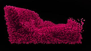 Particle flow. Fluid Collision. Particle-based 3D fluid simulation. 3D liquid particles. VJ, VFX