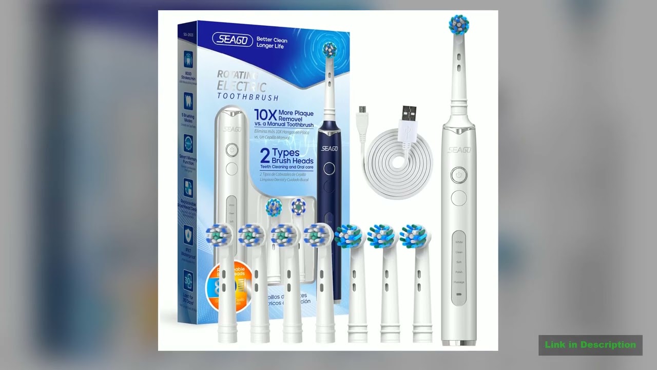 Seago Rotating Electric Rechargeable Toothbrush Teeth Cleaning with 8 Brush Toothbrush Heads 5