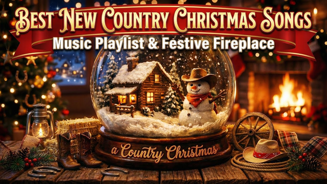 Best New Country Christmas Songs 🤠 Playlist & Festive Fireplace