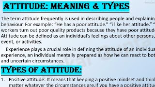 Attitude: Meaning, Definition &Types || Types Of Attitude || Management Concept