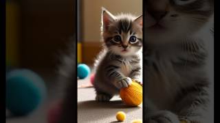 Curious kitten finds a red yarn ball! 🧶🌈 Let the fun begin! 🐾 #shorts  #kidsanimation