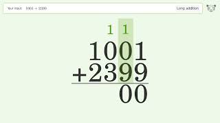 Long addition: Solve 1,001.99 2,399.7 step-by-step solution