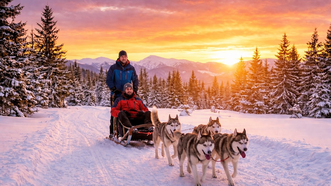 Beautiful Snowy Sunset Over Mountain Village – Calm Piano Music for Relaxation