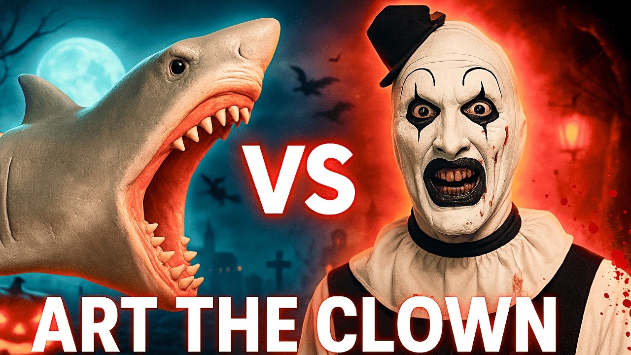 SHARK PUPPET MEETS ART THE CLOWN!!