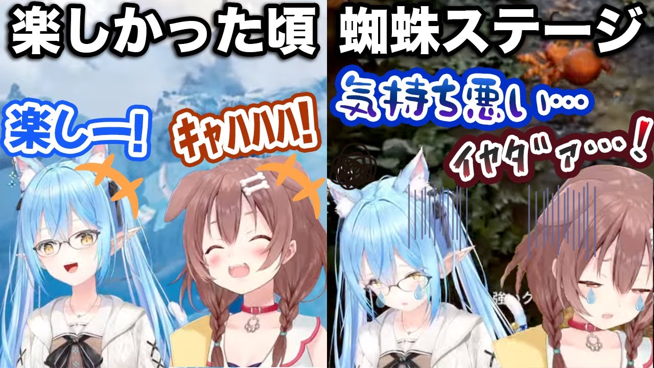 それまでとても楽しかったのに、蜘蛛ステージで死ぬほどげんなりする戌神ころねと雪花ラミィ【ホロライブ切り抜き】