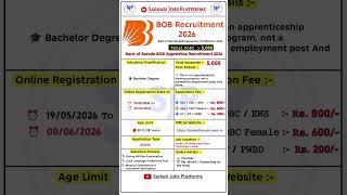 Bank of Baroda BOB Apprentice Recruitment 2026 | BOB New Vacancy 2026 #bank #bob #job #shorts 🏦🏦✅✅🔥🎉