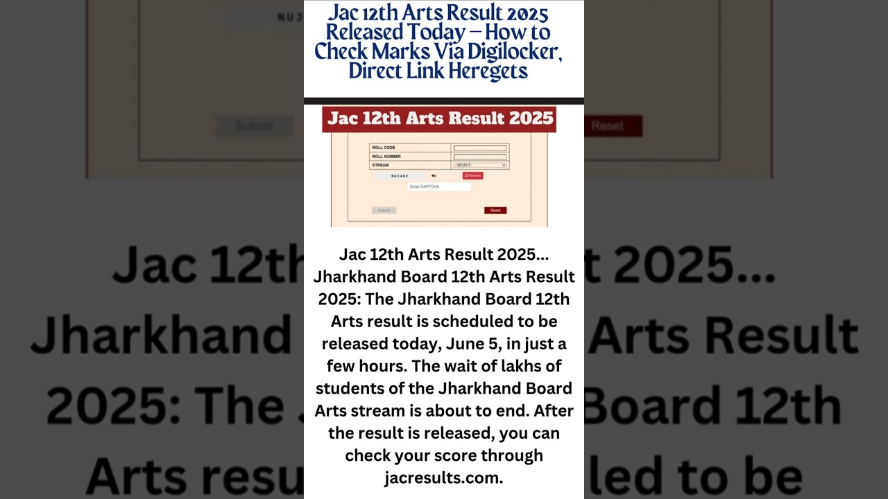 Jac 12th Arts Result 2025 Released Today – How to Check Marks Via Digilocker, Direct Link Here 