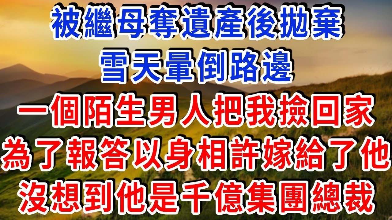 被繼母奪遺產後拋棄，雪天暈倒路邊，一個陌生男人把我撿回家，為了報答以身相許嫁給了他，沒想到他是千億集團總裁！#雅婷講故事#為人處世#生活經驗#情感故事#晚年哲理#說故事#完結文#出軌