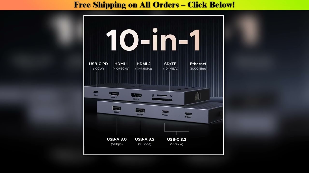 UGREEN USB C HUB 10-in-1 4K60Hz HDMI USB3.2 10Gbps PD100W RJ45 SDTF USB Splitter for Laptop