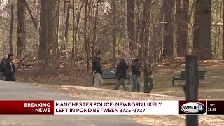 Manchester police say newborn likely left in pond sometime last week