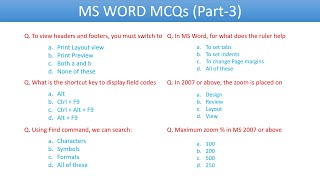 MS-Word MCQs | part 3 | Computer related questions | Computer Awareness | Competitive Exams Q & A