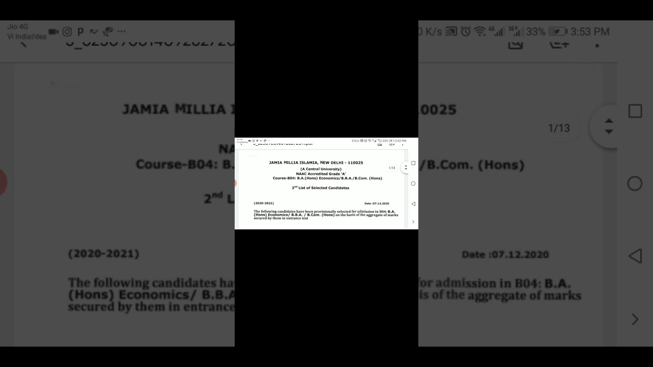 Jamia BA hons economics, BBA, B.com entrance result 2020 / jamia millia islamia entrance 2020