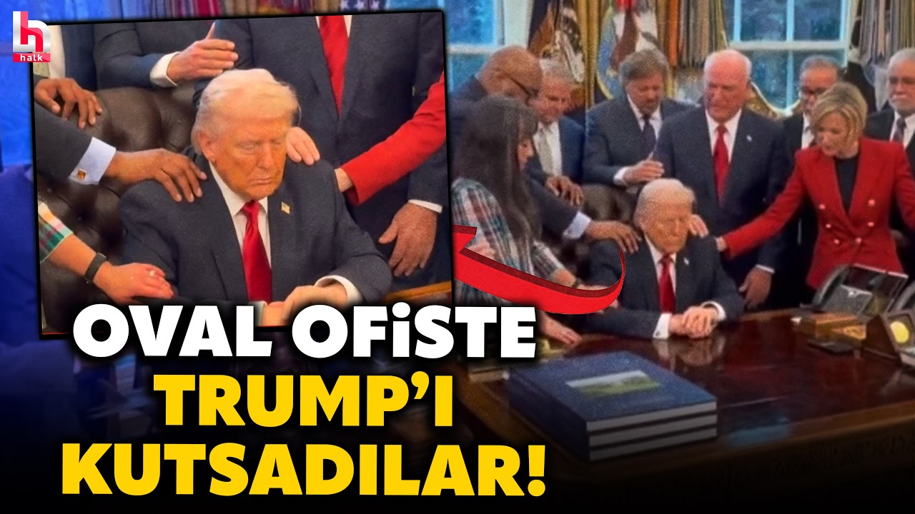 ÇARPICI GÖRÜNTÜLER! Oval ofiste ABD Başkanı Trump'ı kutsadılar!