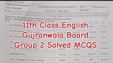 1st year English Gujranwala board group 2 solved mcqs 11th class English group 2 paper English