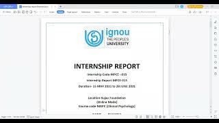 INTERNSHIP REPORT SAMPLE (FOR MA IN PSYCHOLOGY STUDENTS) MPCE-015