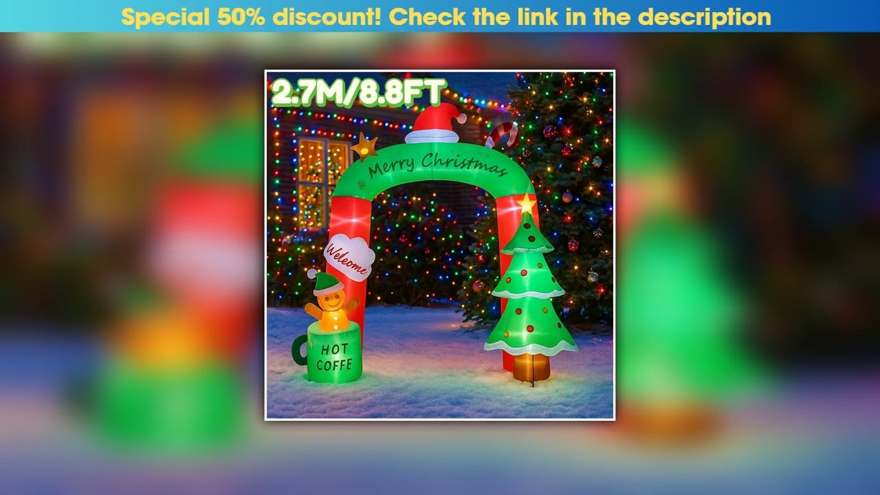 New Arrival 2.7M/8.8FT Inflatable Christmas Archway Tree Coffee Cup Lights LED Home Decor Toys Yard