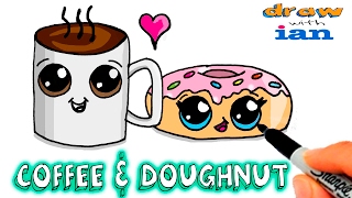 draw coffee cartoon doughnut