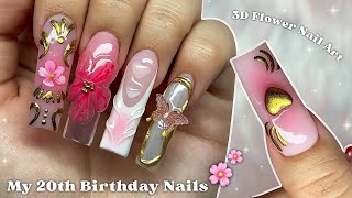 MY 20TH BIRTHDAY NAILS🌸 SCULPTED 3D FLOWER NAIL ART & SPRING NAIL DESIGN | Nail Tutorial