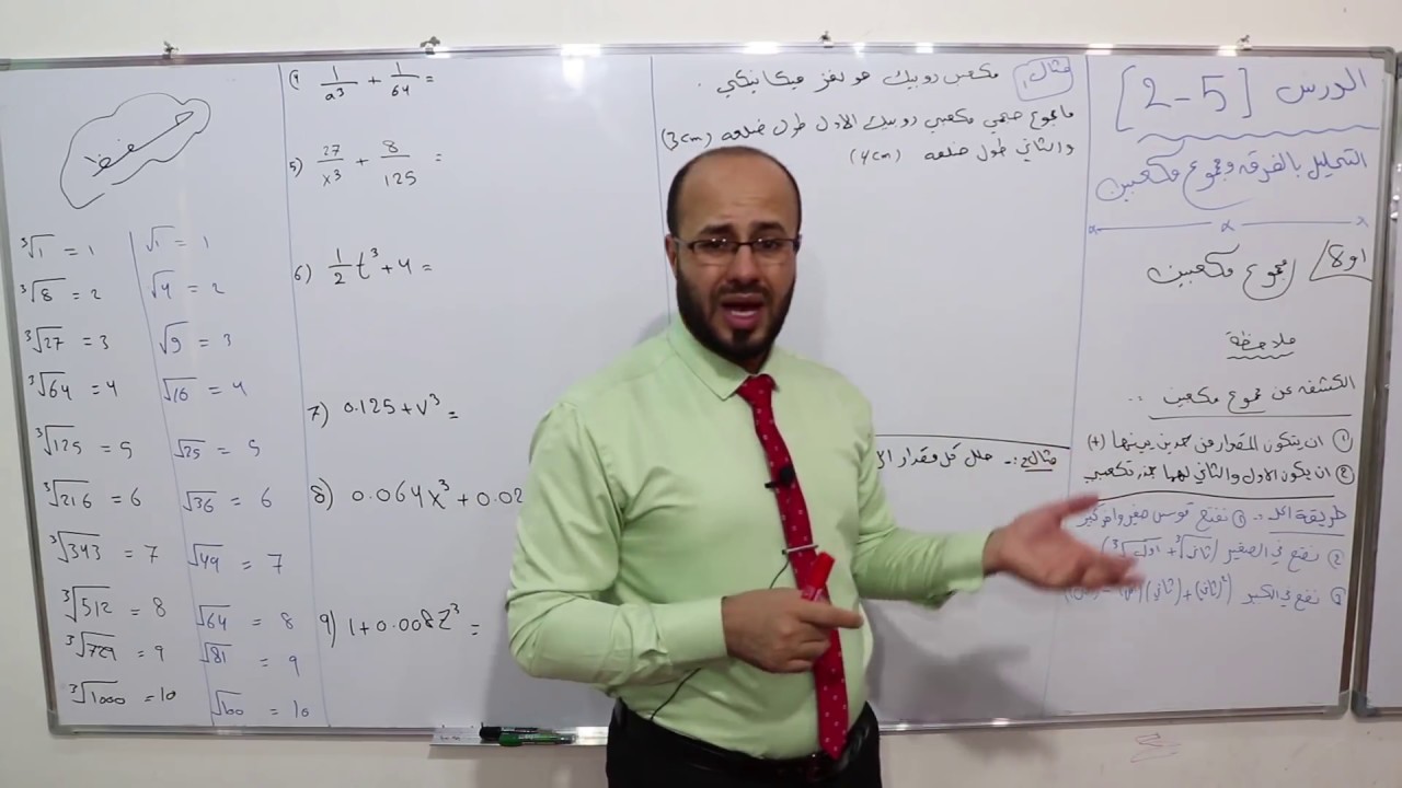 الفصل الثاني.الدرس12.التحليل بالفرق ومجموع مكعبين