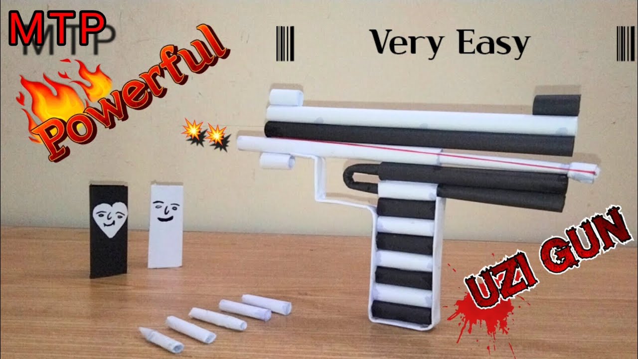 How to make a paper powerful gun uzi that shoot paper bullets\ paper Kay Sath gun banay ka  tarika/