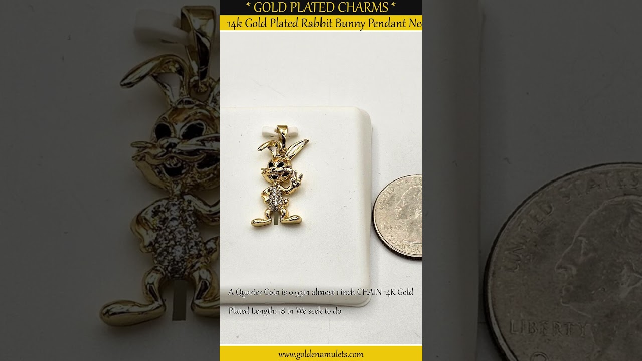 14k Gold Plated Rabbit Bunny Pendant Necklace. Piece Victory Prosperity Sign