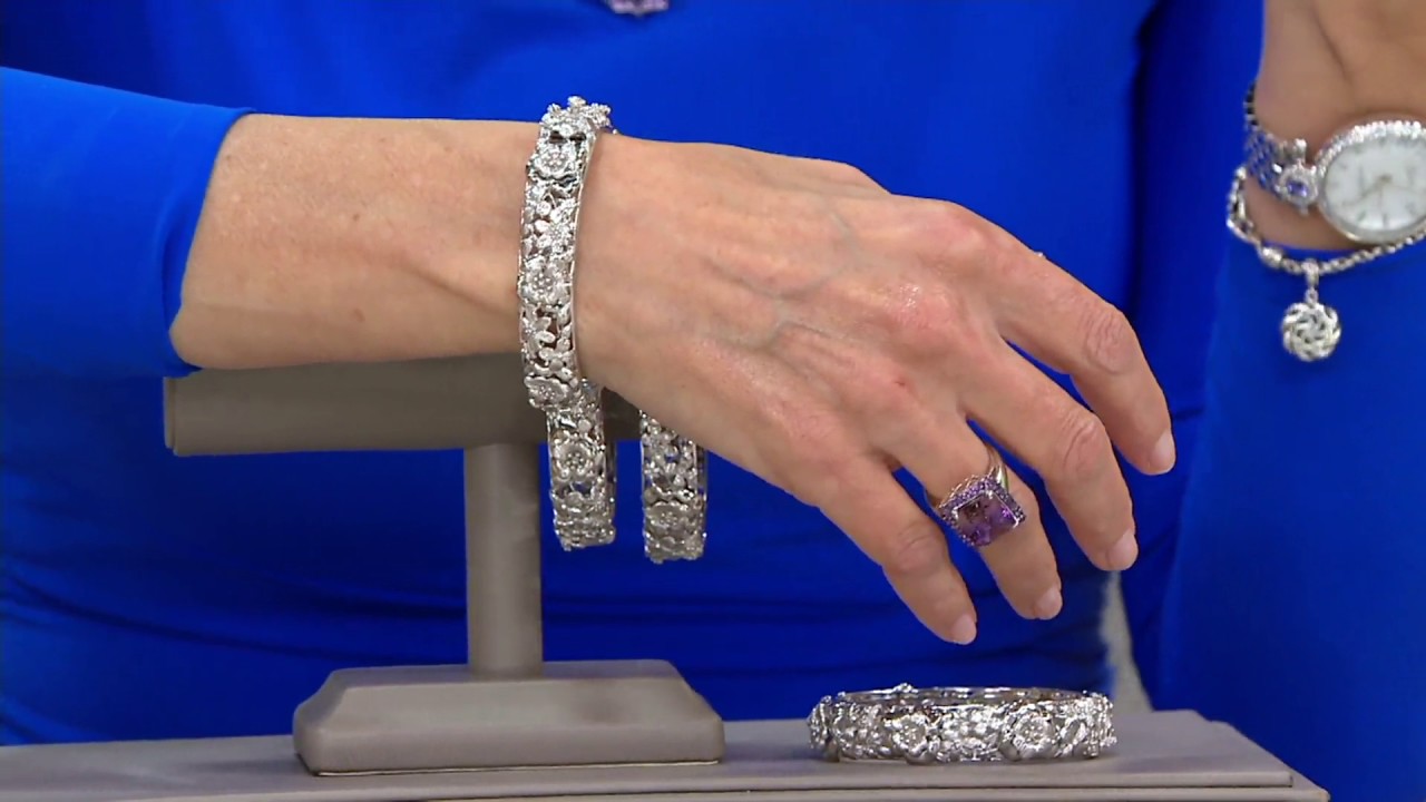 Sterling Silver Floral Hinged Bangle Bracelet by Silver Style 58.2g on QVC