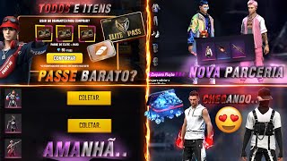 AMANHÃ!! RESGATE 4 SKINS DE GRAÇA, BÔNUS DE 100%, PASSE BARATO E ITENS E LOJA MISTERIOSA - FREE FIRE