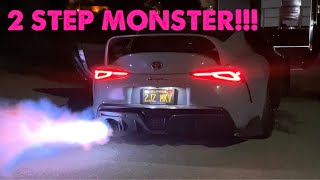 2JZ A90 2020 Supra hits DYNO! Crazy 2 STEP & Anti Lag! 300 FT BURNOUT!